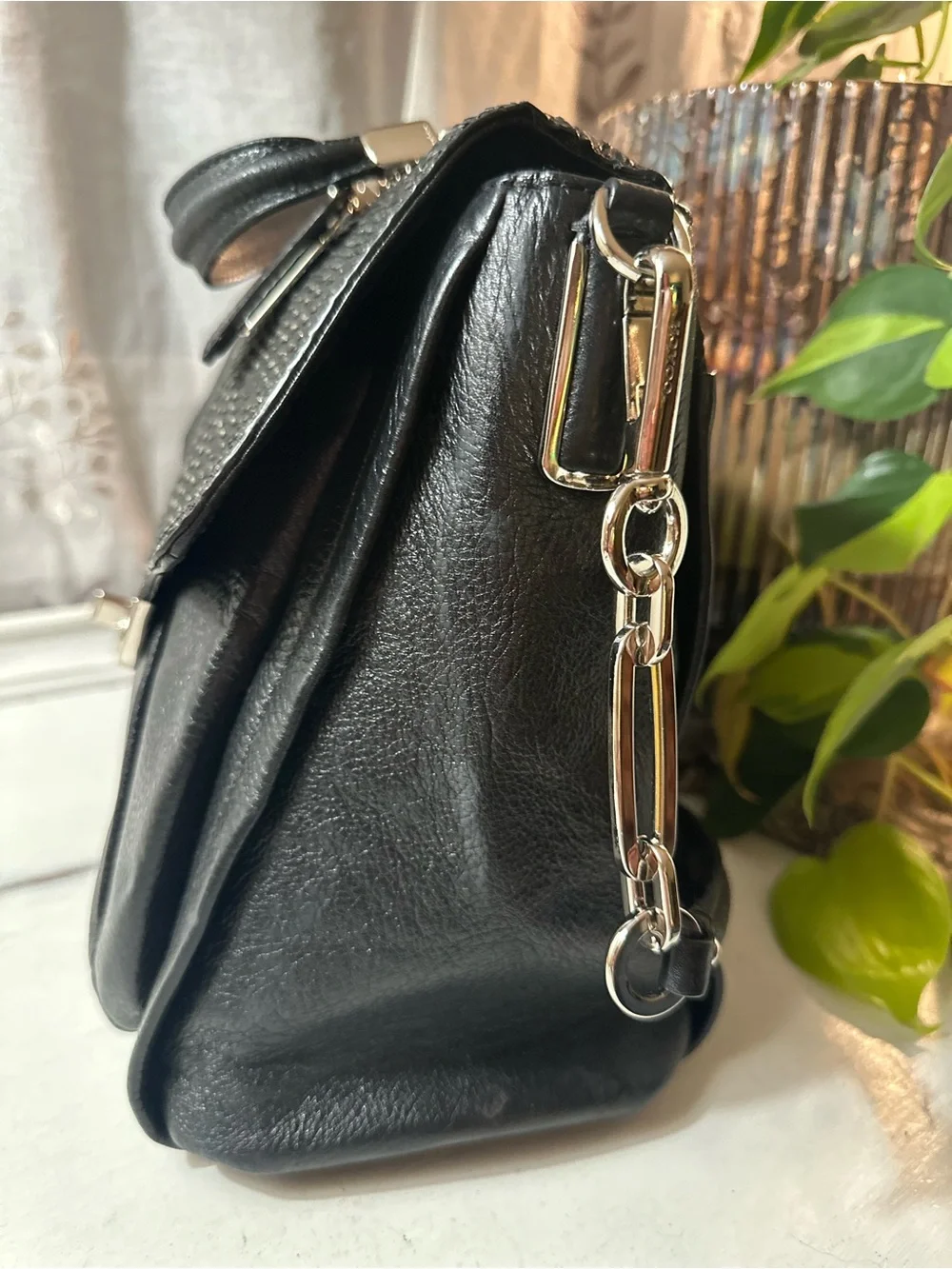 Coach Black Leather Python-Embossed Madison Flap Satchel